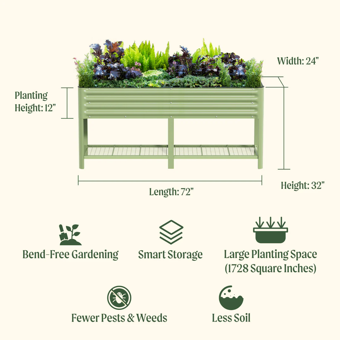 Elevated-Garden-Bed-V-Series-2foot-by-6foot-features