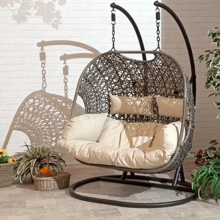 Patio Wicker Swing Chair With Stand Rain Cover Included - Image 2