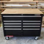 46 in. W x 24.5 in. D 9-Drawer Gloss Black Deep Tool Chest Mobile Workbench with Hardwood Top and Power Station