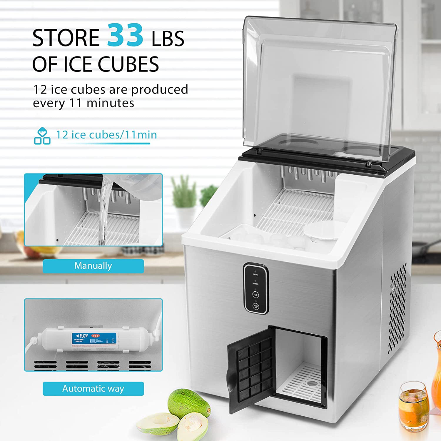 VIVOHOME 2 in 1 Countertop Ice Maker & Ice Shaver Machine, 33lbs/Day - Image 2